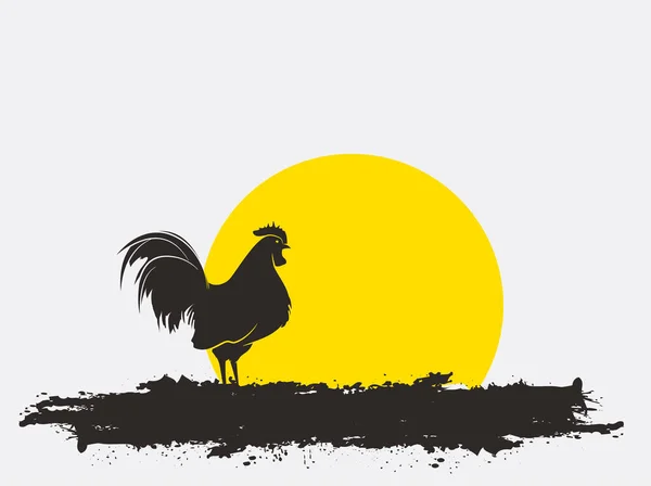 Rooster Silhouette at Sunset Vector — Stock Vector