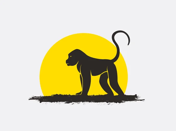 Sylwetka dzika małpa w wektor światło słoneczne — Wektor stockowy