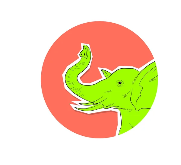 Elephant Face with Raising Trunk Vector — Stock Vector
