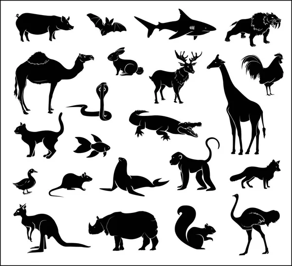 Ensemble vectoriel animaux de formes noires — Image vectorielle