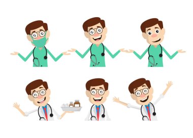 Çeşitli Doktor pozlar ve jest vektör Set
