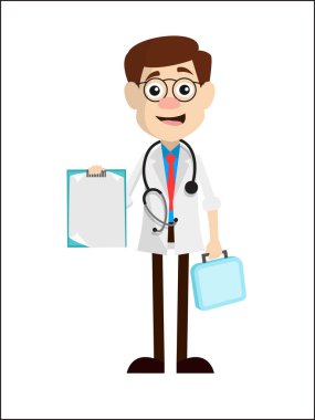 Genç çizgi film doktor gösteren notlar vektör