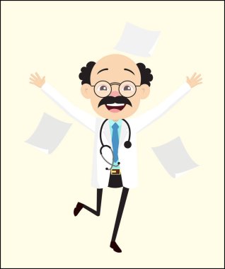 Neşeli Doktor heyecan vektörde atlama