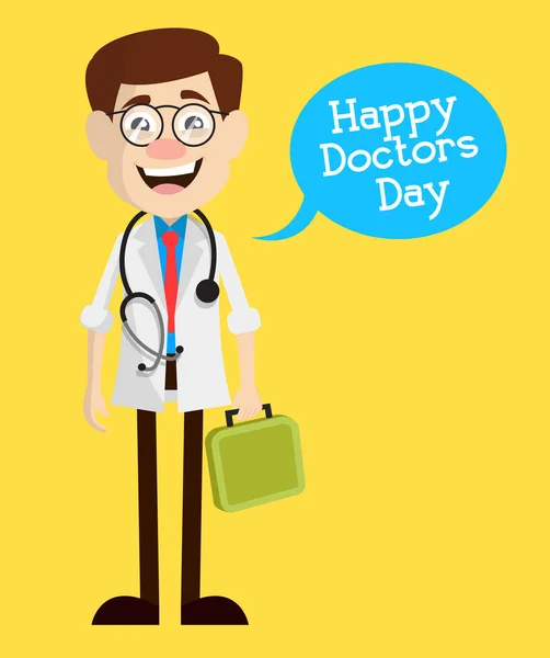 Szczęśliwy Dzień Lekarz Szczęśliwy Lekarz Charakter Kreskówka Wektor — Wektor stockowy