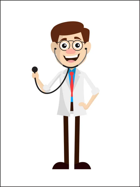 Médico Sonriente Mostrando Vector Del Estetoscopio — Vector de stock