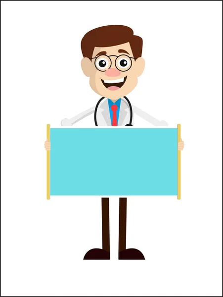 Doctor Emocionado Con Vector Banner Anuncio Blanco — Vector de stock