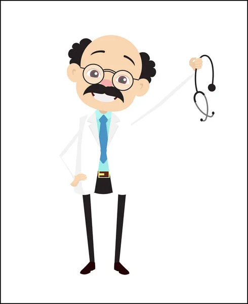 Happy Adult Doctor Showing Stethoscope Vector — Stock Vector