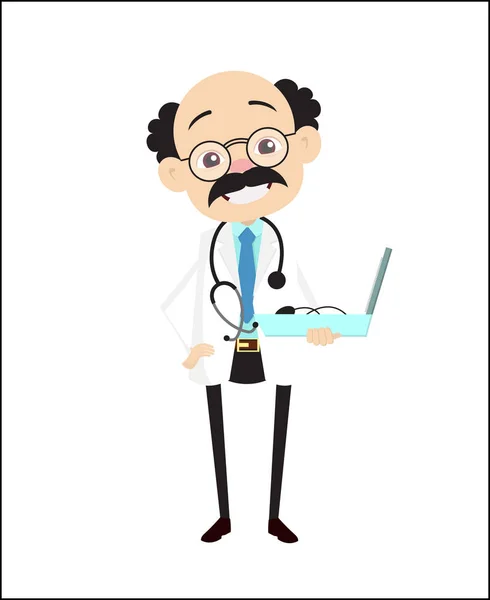 Happy Adult Doctor with Medical Equipment in Hand Vector — Stock Vector