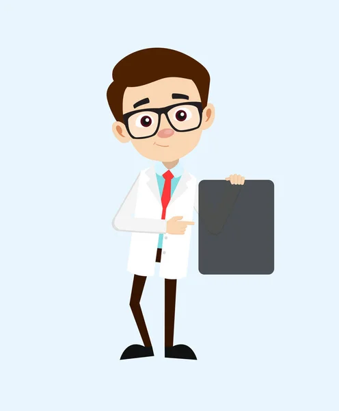 Cartoon Young Oncologist Blank Message Placard Vector — Stock Vector