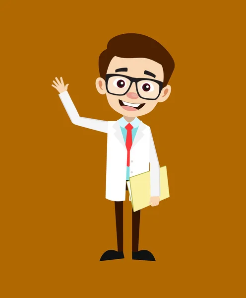 Joven Feliz Doctor Asistente Mano Gesto Vector — Vector de stock