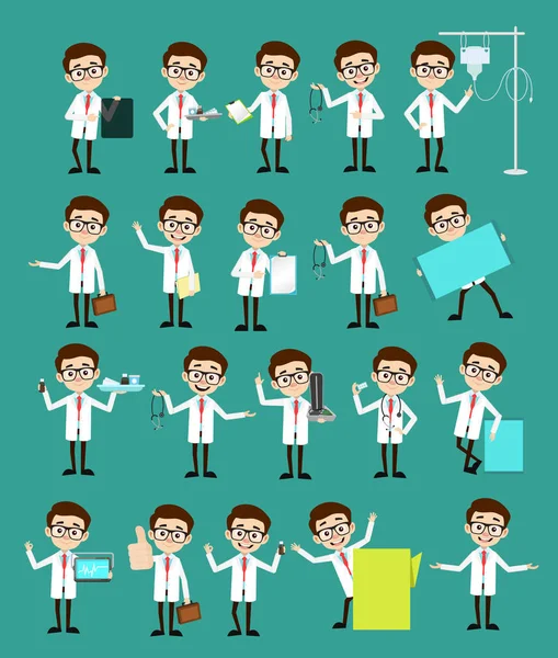 Komik uzman doktorlar pozlar ve kavramlar vektör Set