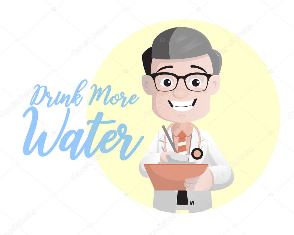 Cartoon Doctor Suggesting to Drink More Water Vector Concept