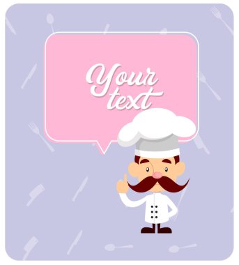 Çizgi film Şef konuşma balonu düz vektör çizim tasarım ile