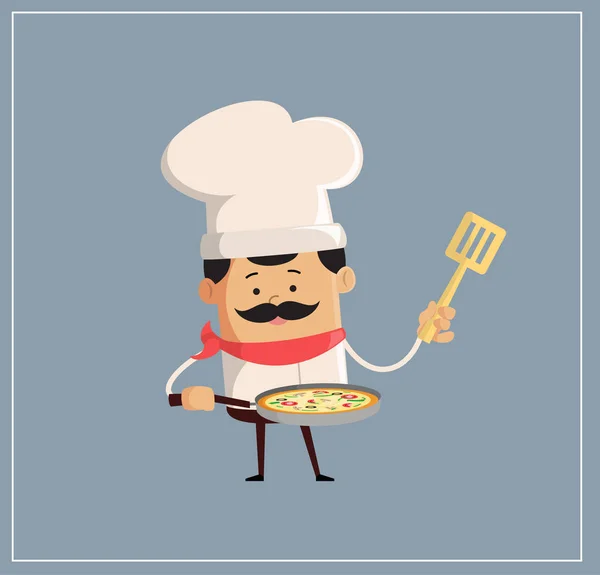 Cartoon Chef Cooking Pizza Flat Vector Illustration Design — Stock Vector