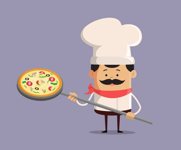 Chef Dibujos Animados Haciendo Pizza Vector Plano Diseño Ilustración — Archivo Imágenes Vectoriales