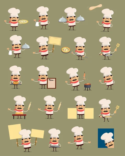 Diverses Poses Dessin Animé Chef Plat Vectoriel Illustration Design — Image vectorielle