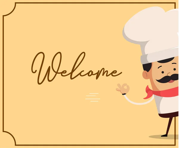 Cartoon Chef - Welcome Flat Vector Illustration Design — Stock Vector