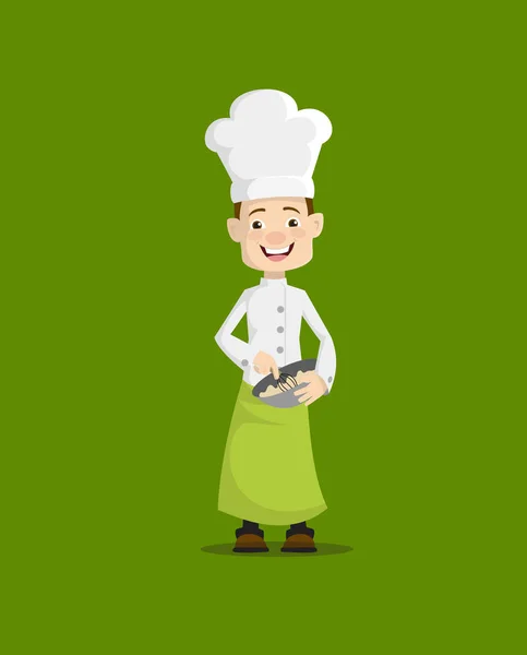 Cartoon Chef Mixing Bowl Flat Vector Illustration Design — стоковый вектор