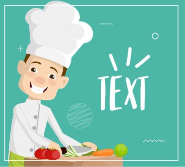 Çizgi film Şef kesme sebzeler düz vektör çizim tasarım