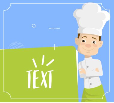 Çizgi film Şef metin afiş düz vektör çizim tasarım