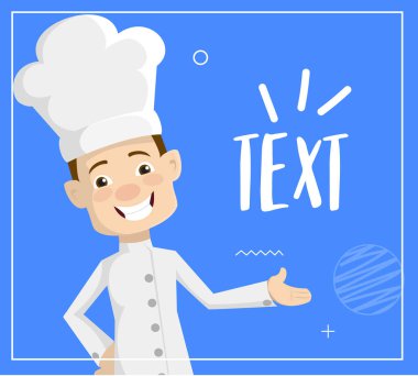 Çizgi film metin düz vektör çizim tasarım sunan Şef