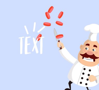 Yağ karikatür Şef sebzeler düz vektör çizim tasarım keser