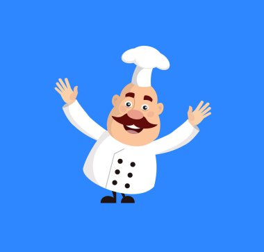 Yağ karikatür Şef mutlu düz vektör çizim tasarım