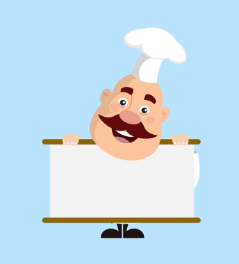 Yağ çizgi film boş afiş düz vektör çizim tasarım elinde Şef