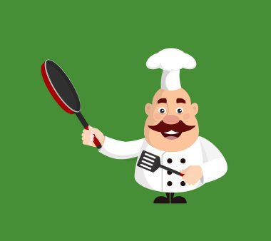 Yağ karikatür Şef düz vektör çizim tasarım pişirmeye hazır