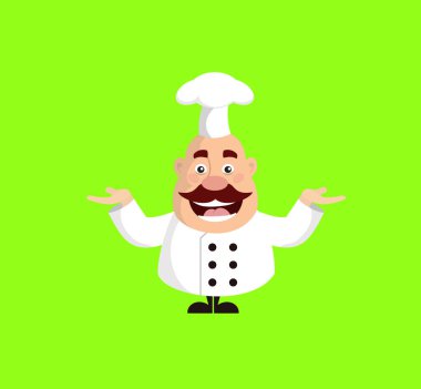 Yağ karikatür Şef neşeli düz vektör çizim tasarım