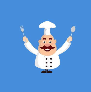 Yağ karikatür Şef holding çatal düz vektör çizim tasarım