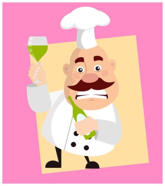 Yağ karikatür Şef şarap düz vektör çizim tasarım ile