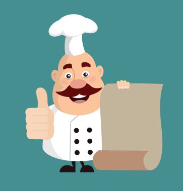 Yağ karikatür Şef liste düz vektör çizim tasarım