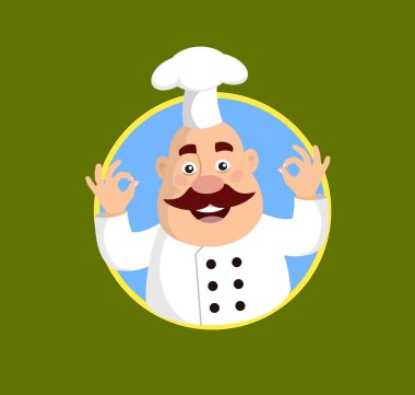 Yağ karikatür Şef maskot düz vektör çizim tasarım