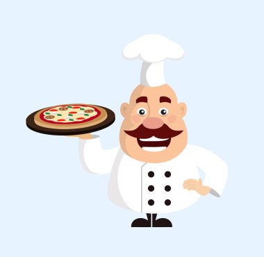 Yağ karikatür Şef pizza düz vektör çizim tasarım ile