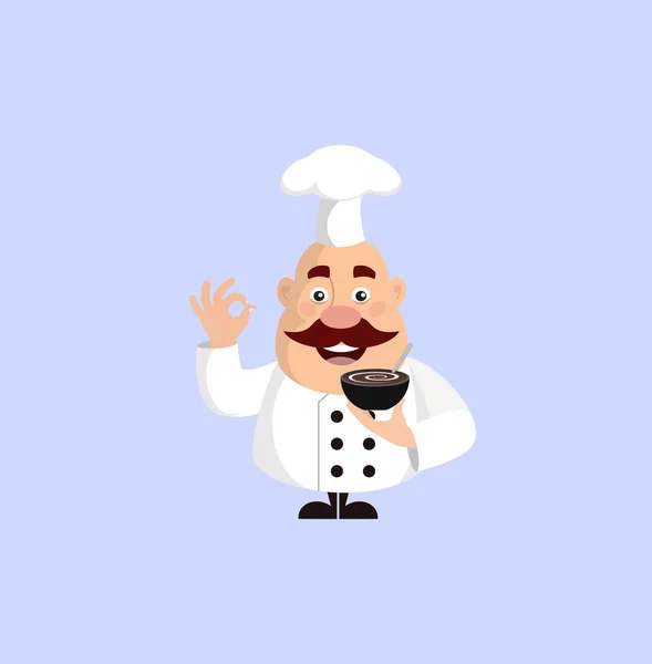 Fat Cartoon Chef Plato Sabroso Plana Vector Ilustración Diseño — Archivo Imágenes Vectoriales