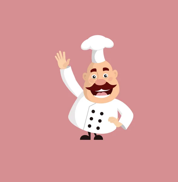 Fat Cartoon Chef Disant Salut Pose Flat Vector Illustration Design — Image vectorielle