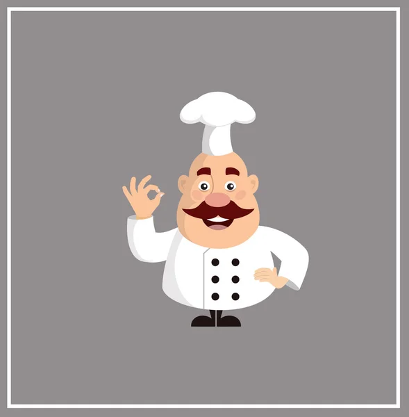 Chef Dibujos Animados Grasa Deliciosa Pose Dedo Plano Vector Ilustración — Archivo Imágenes Vectoriales