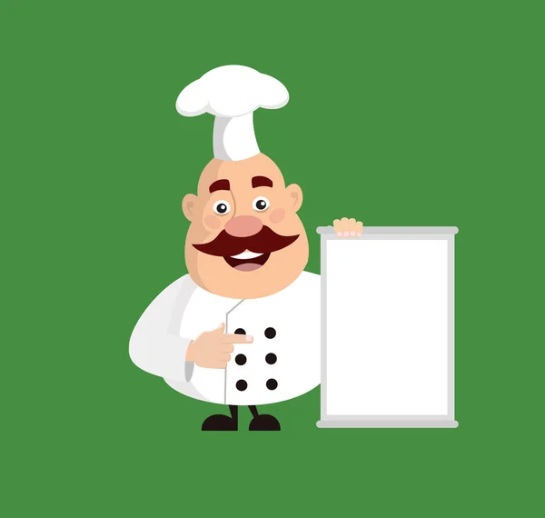 Fat Cartoon Chef Blank Banner Flat Vector Illustration Design — Stock Vector