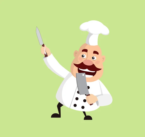 Chef Dibujos Animados Gordos Con Cuchillo Flat Vector Illustration Design — Archivo Imágenes Vectoriales