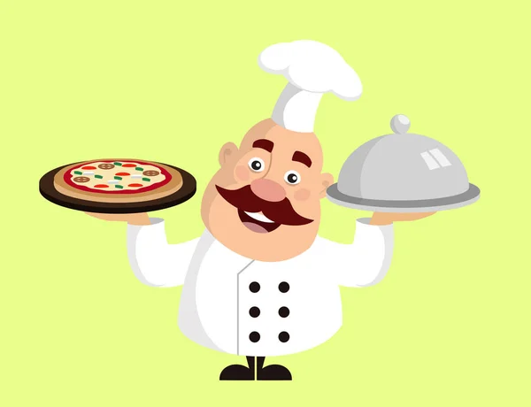 Fat Cartoon Chef  with food and pizza Flat Vector Illustration Design