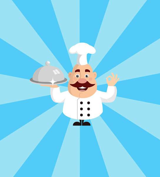 Жирный мультфильм Шеф-повар солнечные вспышки фон Плоский вектор иллюстрации дизайн
