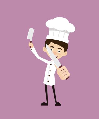 Şef vektör çizim tasarım - bıçak tutarak