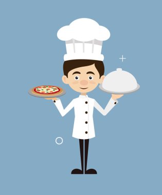 Şef vektör çizim tasarım - pizza hazır