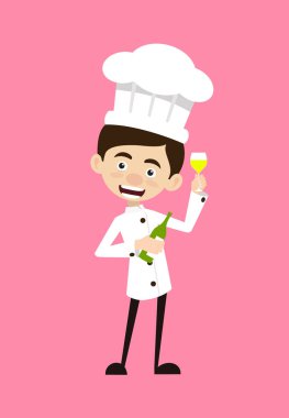 Şef vektör çizim tasarım - şarap hizmet