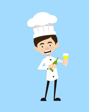 Şef vektör çizim tasarım - şarap hizmet