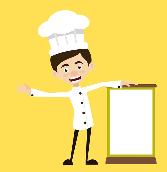 Chef Vector Ilustração Design Segurando Banner — Vetor de Stock