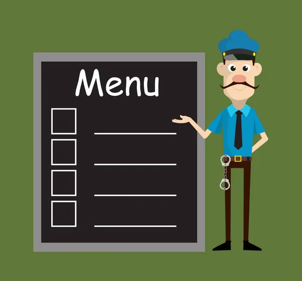 Cartoon Cop Policeman - Presenting Menu List — Stock Vector