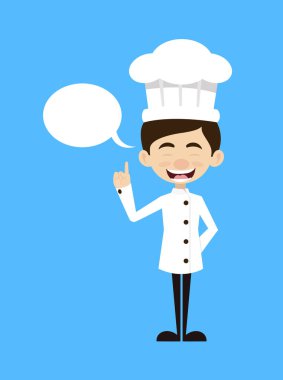 Şef Karikatür - Gülümseyen ve Konuşma Baloncuğuna Gösteren