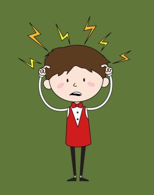 Çizgi film garsonu, endişeli suratlı.